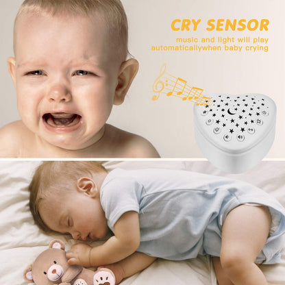 A13 White Noise Machine & Baby Sleep Soother with 15 Soothing Sounds & Projector Night Light Music Box, Cry Sensor, Rechargeable, Portable for Newborns, Toddlers, Attaches to Crib