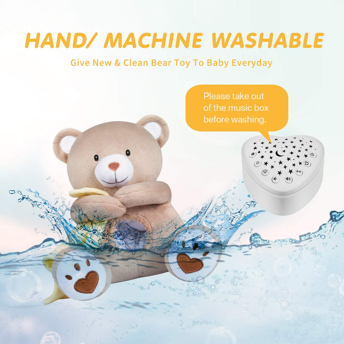 A13 White Noise Machine & Baby Sleep Soother with 15 Soothing Sounds & Projector Night Light Music Box, Cry Sensor, Rechargeable, Portable for Newborns, Toddlers, Attaches to Crib