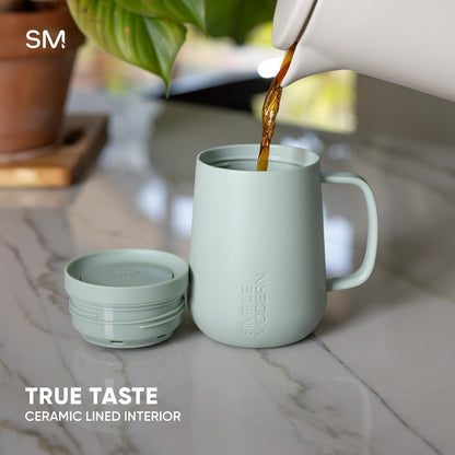 Voyager Signature Mug | Travel Coffee Tumbler with 360° Lid and Handle | Ceramic-Lined Insulated Stainless Steel Iced Cold Brew Cup | 12oz, Blush