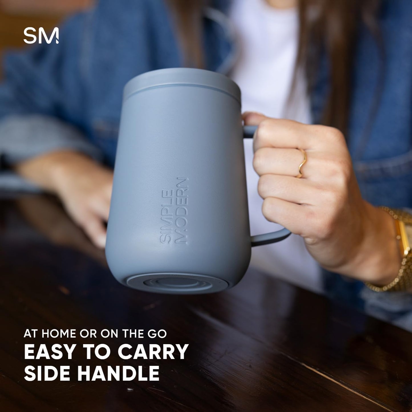 Voyager Signature Mug | Travel Coffee Tumbler with 360° Lid and Handle | Ceramic-Lined Insulated Stainless Steel Iced Cold Brew Cup | 12oz, Blush