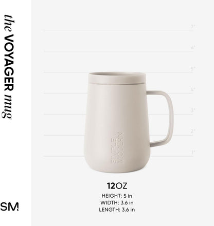 Voyager Signature Mug | Travel Coffee Tumbler with 360° Lid and Handle | Ceramic-Lined Insulated Stainless Steel Iced Cold Brew Cup | 12oz, Blush