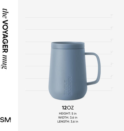 Voyager Signature Mug | Travel Coffee Tumbler with 360° Lid and Handle | Ceramic-Lined Insulated Stainless Steel Iced Cold Brew Cup | 12oz, Blush