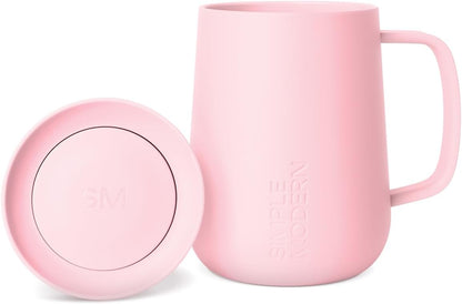 Voyager Signature Mug | Travel Coffee Tumbler with 360° Lid and Handle | Ceramic-Lined Insulated Stainless Steel Iced Cold Brew Cup | 12oz, Blush