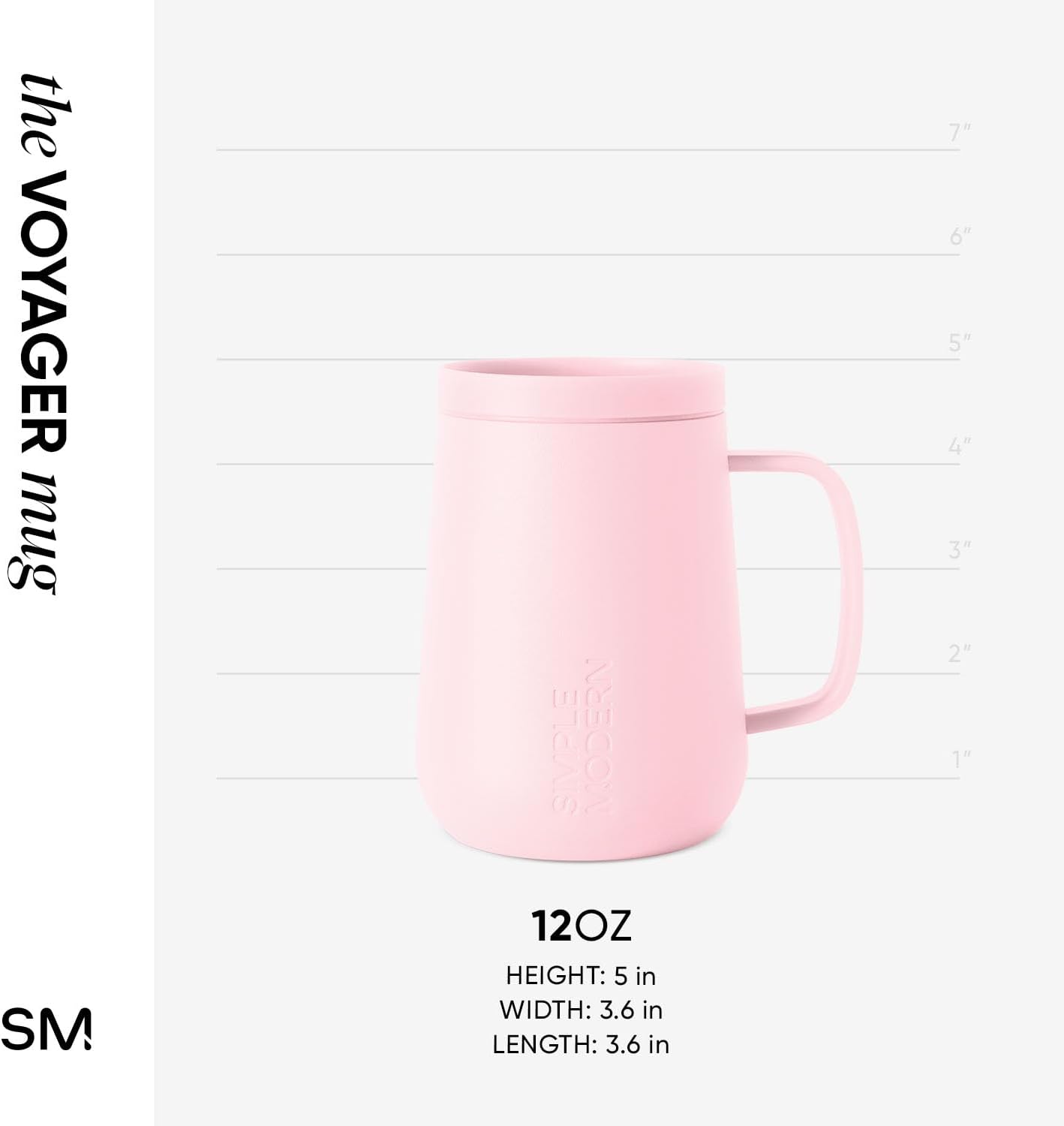 Voyager Signature Mug | Travel Coffee Tumbler with 360° Lid and Handle | Ceramic-Lined Insulated Stainless Steel Iced Cold Brew Cup | 12oz, Blush