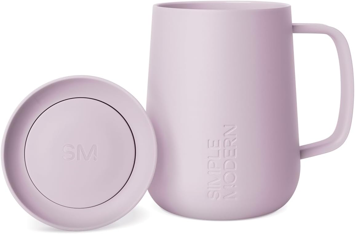 Voyager Signature Mug | Travel Coffee Tumbler with 360° Lid and Handle | Ceramic-Lined Insulated Stainless Steel Iced Cold Brew Cup | 12oz, Blush