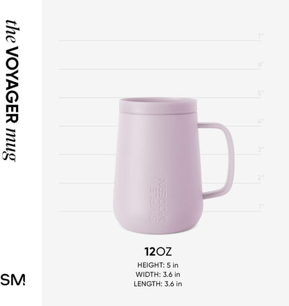 Voyager Signature Mug | Travel Coffee Tumbler with 360° Lid and Handle | Ceramic-Lined Insulated Stainless Steel Iced Cold Brew Cup | 12oz, Blush