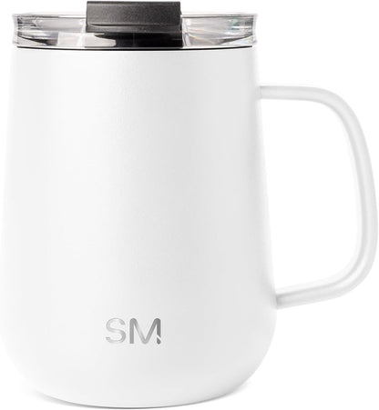 Voyager Signature Mug | Travel Coffee Tumbler with 360° Lid and Handle | Ceramic-Lined Insulated Stainless Steel Iced Cold Brew Cup | 12oz, Blush