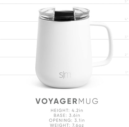 Voyager Signature Mug | Travel Coffee Tumbler with 360° Lid and Handle | Ceramic-Lined Insulated Stainless Steel Iced Cold Brew Cup | 12oz, Blush