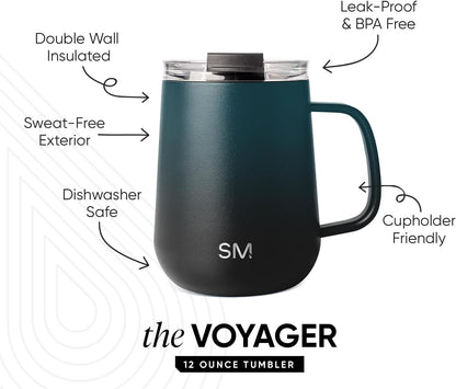 Voyager Signature Mug | Travel Coffee Tumbler with 360° Lid and Handle | Ceramic-Lined Insulated Stainless Steel Iced Cold Brew Cup | 12oz, Blush