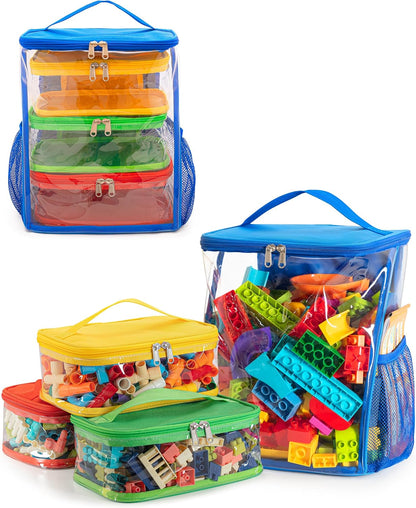 4 Pack Toy Storage Bags with Clear Windows, Toy Organizer Case