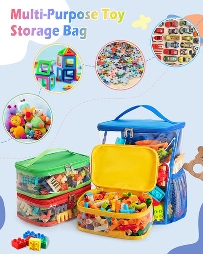 4 Pack Toy Storage Bags with Clear Windows, Toy Organizer Case