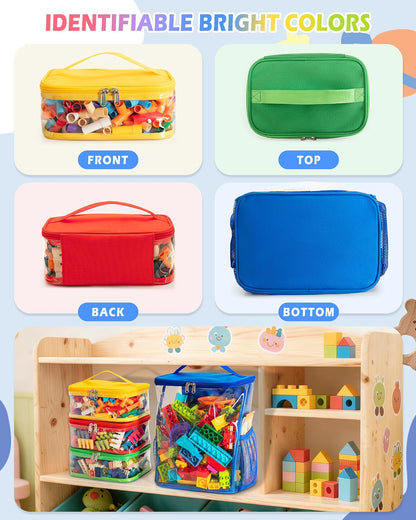 4 Pack Toy Storage Bags with Clear Windows, Toy Organizer Case