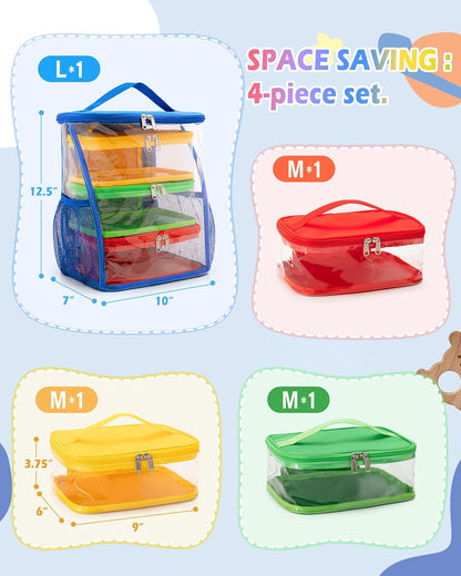 4 Pack Toy Storage Bags with Clear Windows, Toy Organizer Case