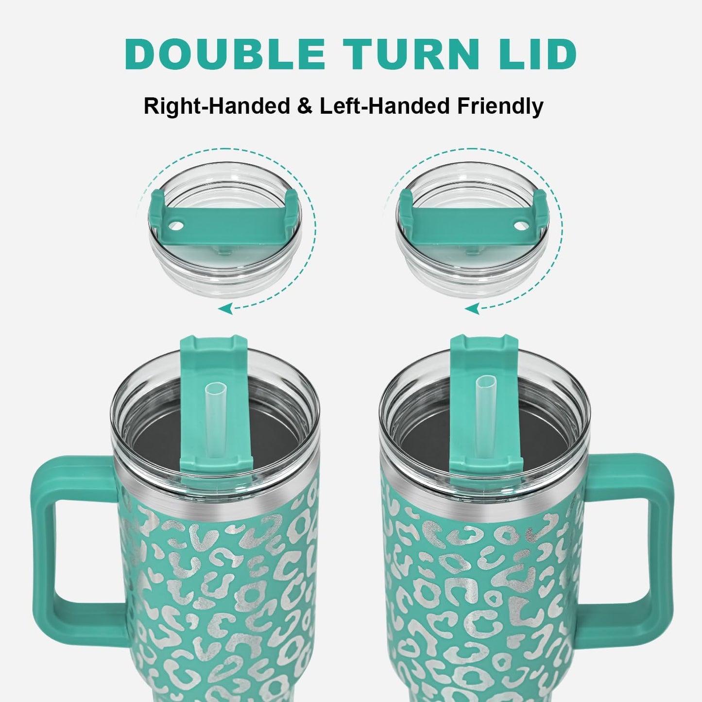 40 oz Tumbler with Handle and Straw, 100% Leak-Proof Travel Mug, Stainless Steel Double Wall Vacuum Insulated Coffee Cup Keeps Cold For 34 Hours, Dishwasher Safe, White Leopard