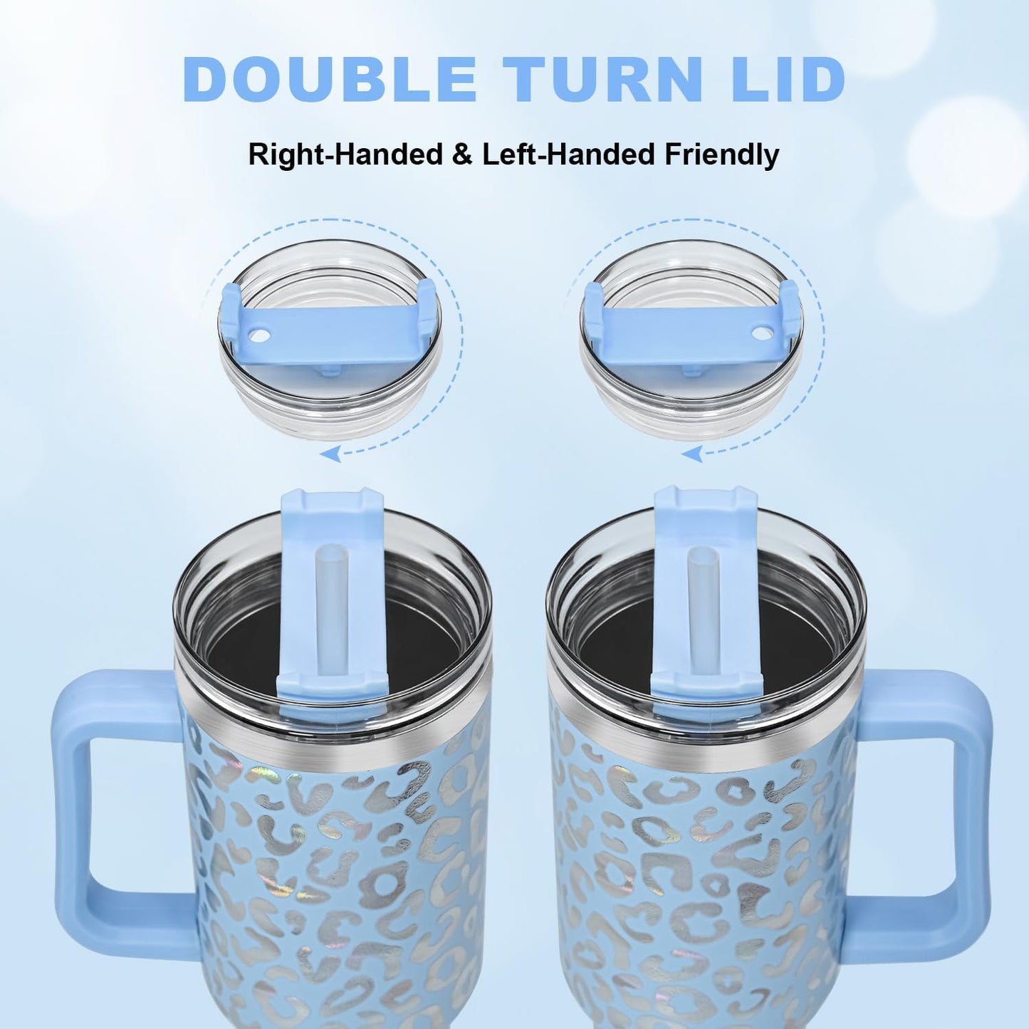 40 oz Tumbler with Handle and Straw, 100% Leak-Proof Travel Mug, Stainless Steel Double Wall Vacuum Insulated Coffee Cup Keeps Cold For 34 Hours, Dishwasher Safe, White Leopard