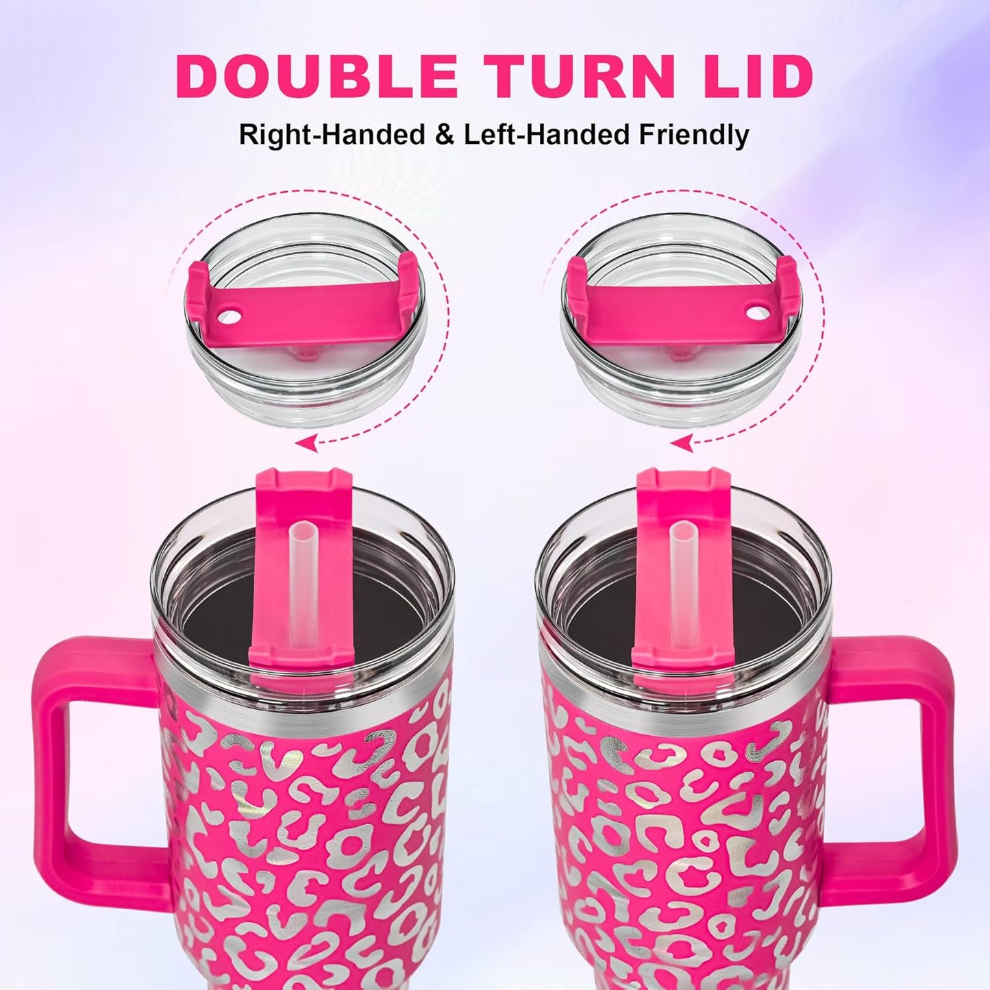 40 oz Tumbler with Handle and Straw, 100% Leak-Proof Travel Mug, Stainless Steel Double Wall Vacuum Insulated Coffee Cup Keeps Cold For 34 Hours, Dishwasher Safe, White Leopard