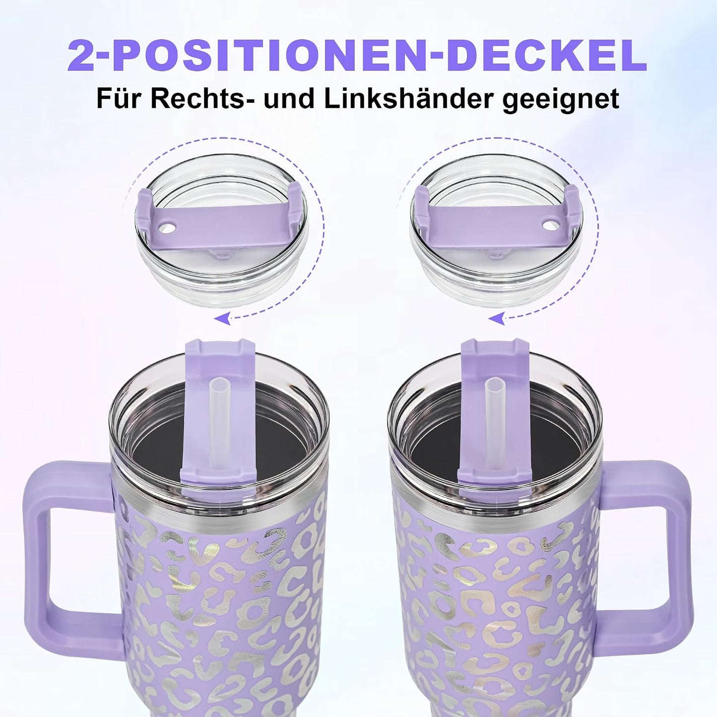 40 oz Tumbler with Handle and Straw, 100% Leak-Proof Travel Mug, Stainless Steel Double Wall Vacuum Insulated Coffee Cup Keeps Cold For 34 Hours, Dishwasher Safe, White Leopard
