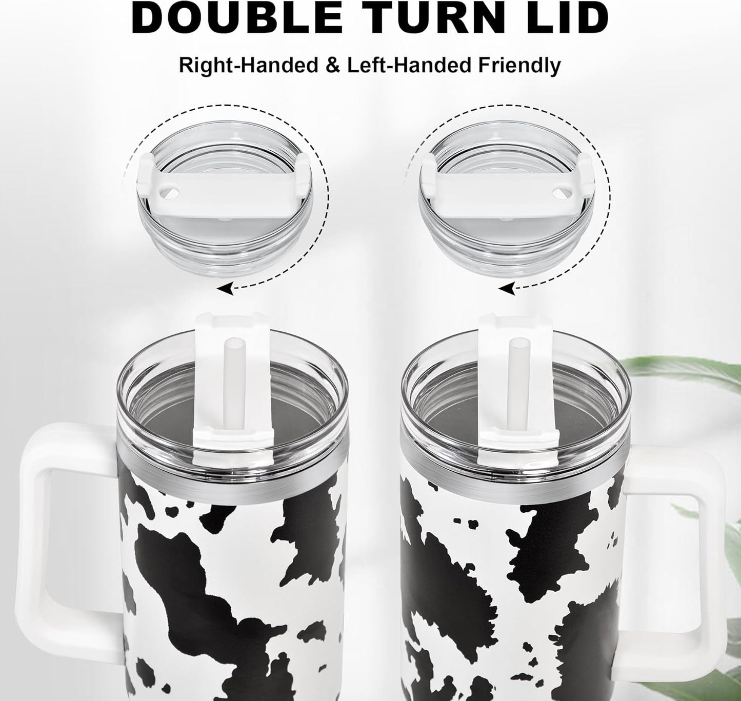 40 oz Tumbler with Handle and Straw, 100% Leak-Proof Travel Mug, Stainless Steel Double Wall Vacuum Insulated Coffee Cup Keeps Cold For 34 Hours, Dishwasher Safe, White Leopard