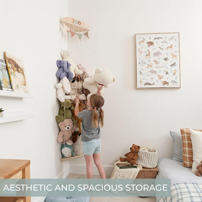 Stuffed Animal Storage Zoo with Decorative Muslin Garland - Toy Organizer