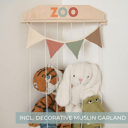 Stuffed Animal Storage Zoo with Decorative Muslin Garland - Toy Organizer