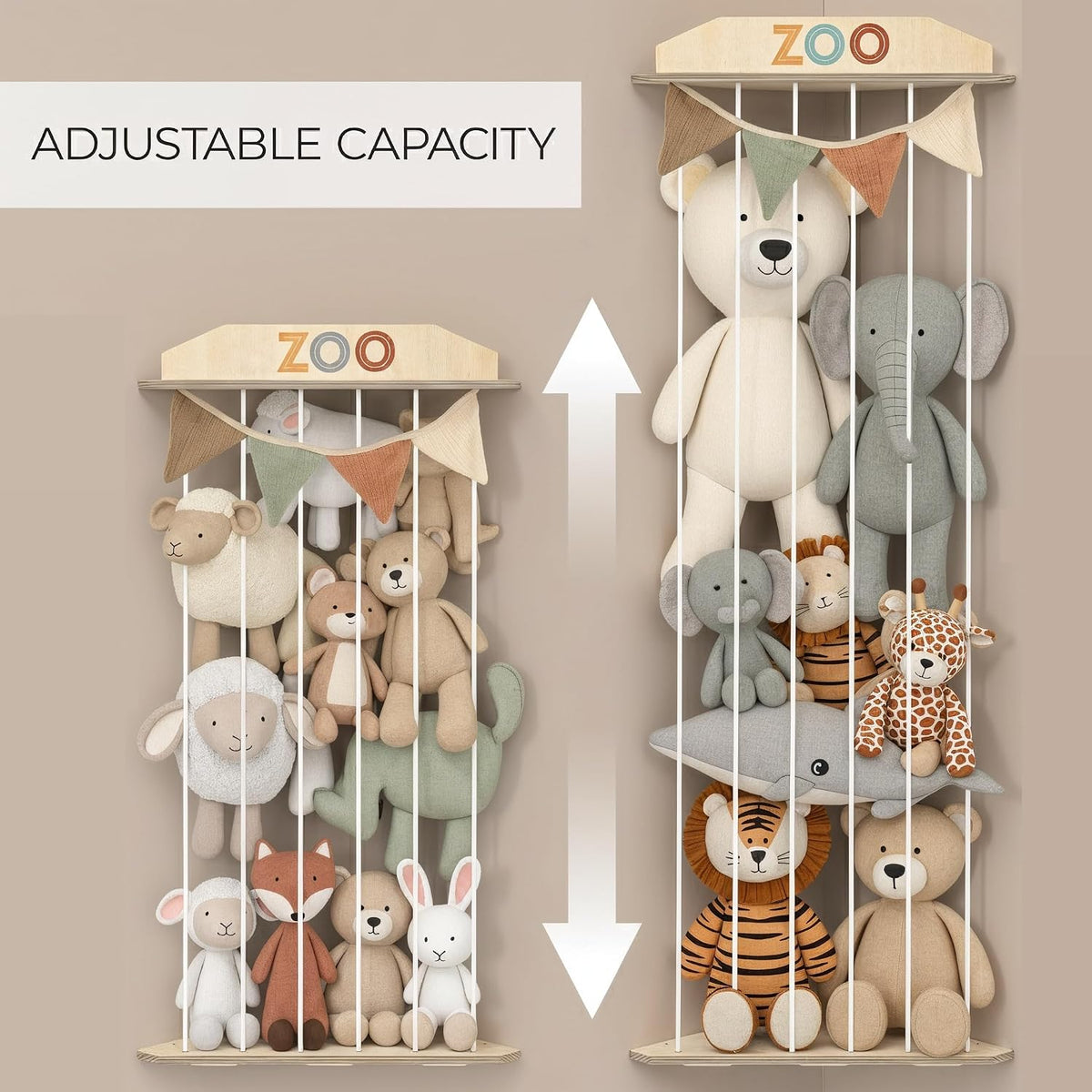 Stuffed Animal Storage Zoo with Decorative Muslin Garland - Toy Organizer