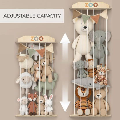 Stuffed Animal Storage Zoo with Decorative Muslin Garland - Toy Organizer