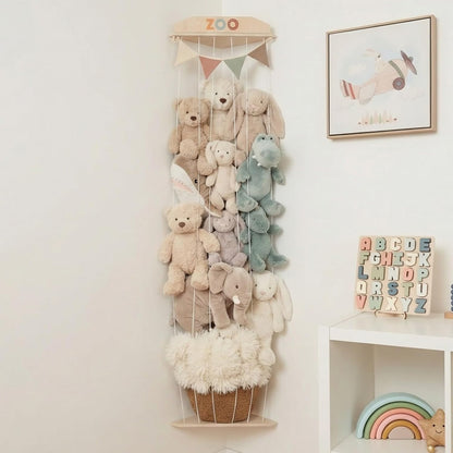 Stuffed Animal Storage Zoo with Decorative Muslin Garland - Toy Organizer