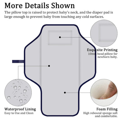 Portable Diaper Changing Pad for Baby & Toddler Waterproof Foldable Baby Changing Mat Built-in Pillow, Travel Infant Changing Pads for Moms Baby Changer Machine Washable