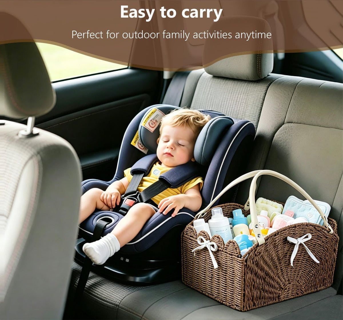 Diaper Caddy Foldable Collapsible Storage Basket Textured Woven Nursery Organizer with Removable Divider Portable for Changing Table Car Travel Baby Registry Essentials (Brown)