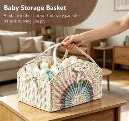 Diaper Caddy Foldable Collapsible Storage Basket Textured Woven Nursery Organizer with Removable Divider Portable for Changing Table Car Travel Baby Registry Essentials (Brown)