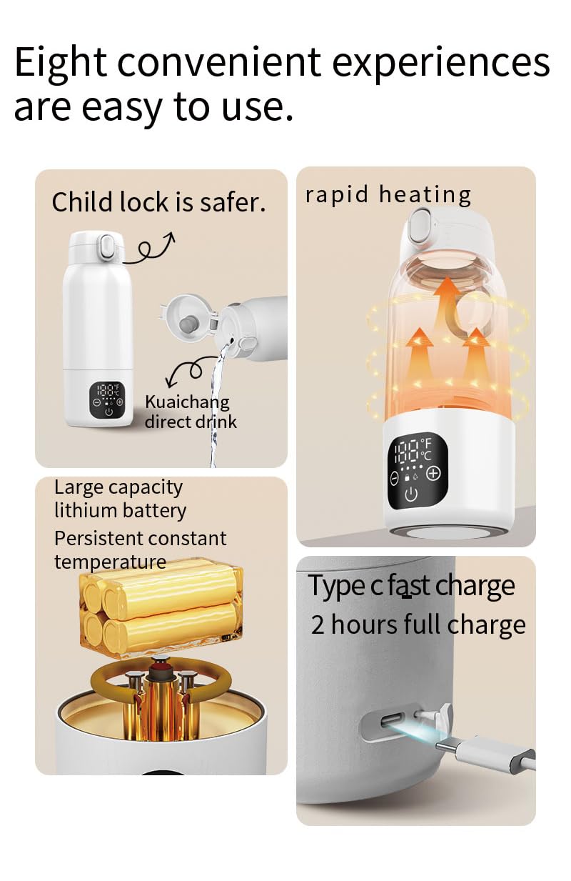 Portable Bottle Warmer for Travel, Milk Warmer for Baby with Fast Heating