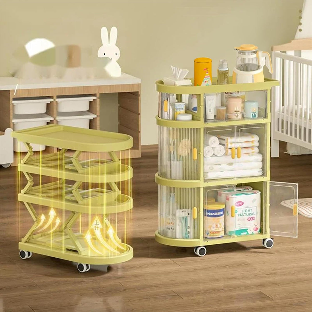 Baby Cart Organizer Diaper Caddy Cart With Wheels Drawers Rolling Room Organizer Plastic Mobile Cart Bedside Cart For Baby Essentials,B