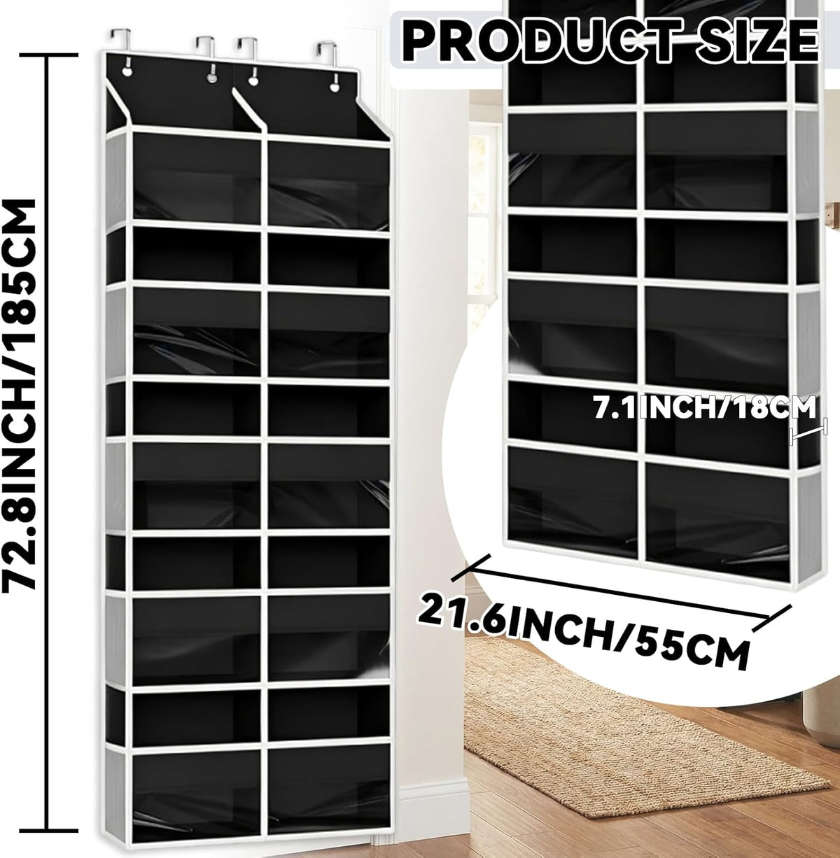 Over The Door Organizer 5 Tiers, Behind The Door Storage with 10 Pockets — Heavy-Duty 600D Oxford Fabric Material, Upgraded Hooks, Hanging Organizer in Cloakrooms, Bathrooms, Bedrooms (Grey)