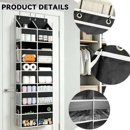 Over The Door Organizer 5 Tiers, Behind The Door Storage with 10 Pockets — Heavy-Duty 600D Oxford Fabric Material, Upgraded Hooks, Hanging Organizer in Cloakrooms, Bathrooms, Bedrooms (Grey)