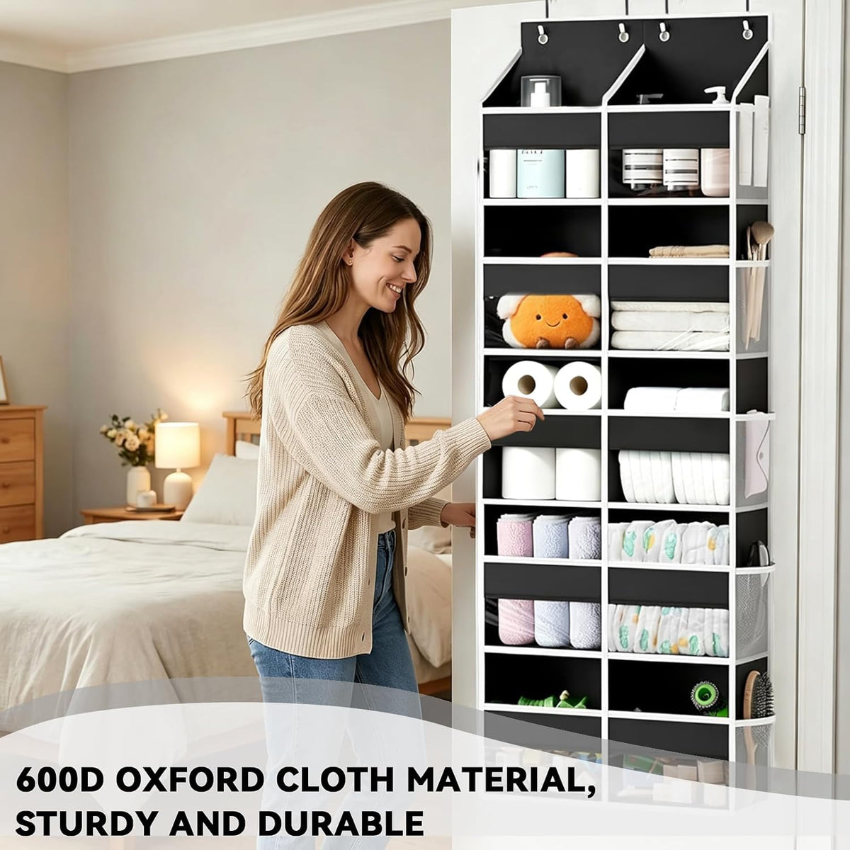 Over The Door Organizer 5 Tiers, Behind The Door Storage with 10 Pockets — Heavy-Duty 600D Oxford Fabric Material, Upgraded Hooks, Hanging Organizer in Cloakrooms, Bathrooms, Bedrooms (Grey)