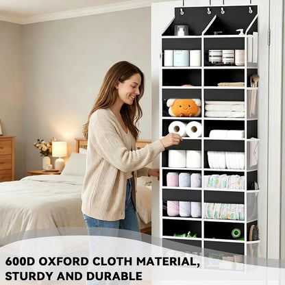 Over The Door Organizer 5 Tiers, Behind The Door Storage with 10 Pockets — Heavy-Duty 600D Oxford Fabric Material, Upgraded Hooks, Hanging Organizer in Cloakrooms, Bathrooms, Bedrooms (Grey)
