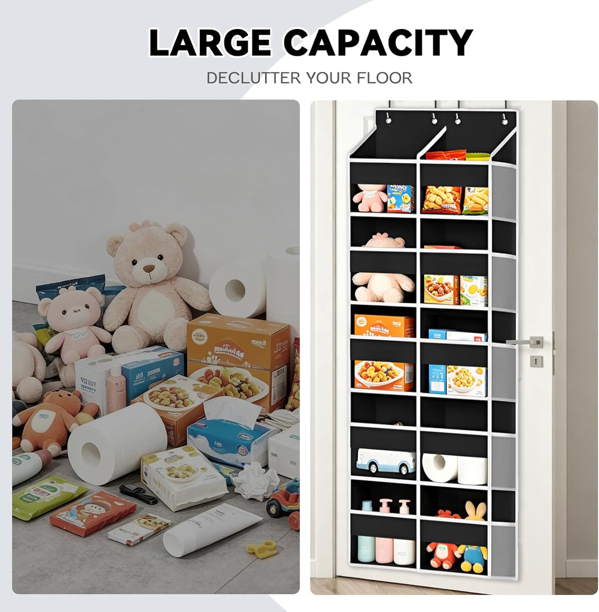 Over The Door Organizer 5 Tiers, Behind The Door Storage with 10 Pockets — Heavy-Duty 600D Oxford Fabric Material, Upgraded Hooks, Hanging Organizer in Cloakrooms, Bathrooms, Bedrooms (Grey)