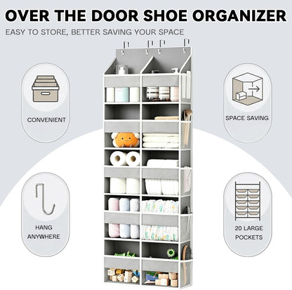 Over The Door Organizer 5 Tiers, Behind The Door Storage with 10 Pockets — Heavy-Duty 600D Oxford Fabric Material, Upgraded Hooks, Hanging Organizer in Cloakrooms, Bathrooms, Bedrooms (Grey)