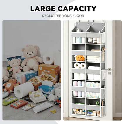 Over The Door Organizer 5 Tiers, Behind The Door Storage with 10 Pockets — Heavy-Duty 600D Oxford Fabric Material, Upgraded Hooks, Hanging Organizer in Cloakrooms, Bathrooms, Bedrooms (Grey)