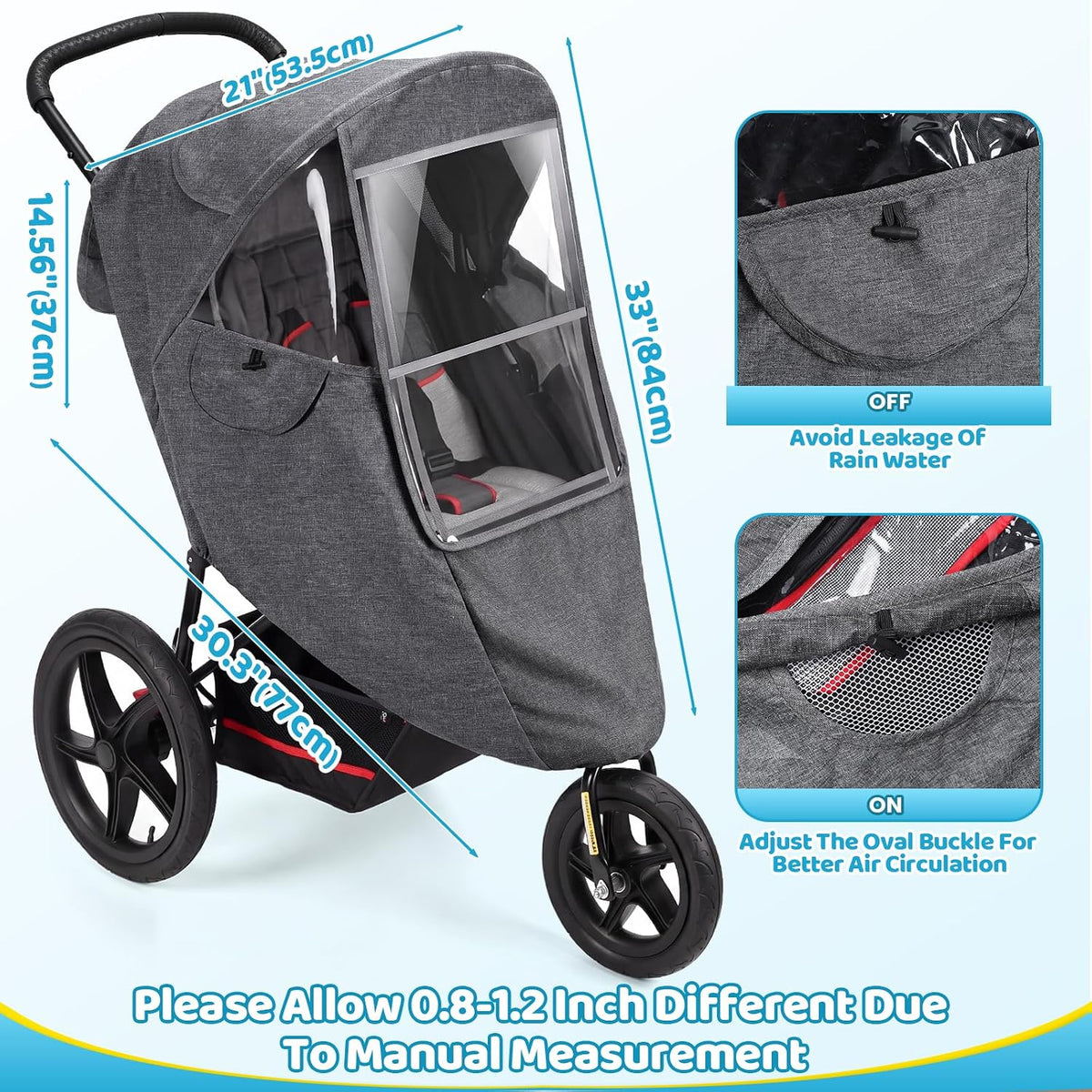Universal Stroller Rain Cover, Thick & Durable, Sun Protection, Gray