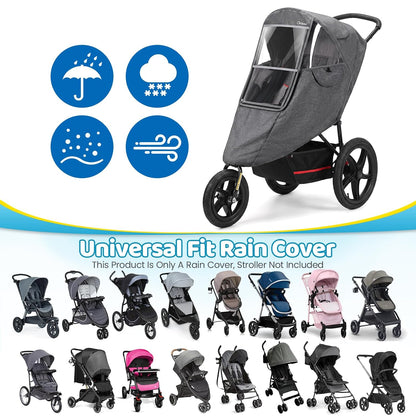 Universal Stroller Rain Cover, Thick & Durable, Sun Protection, Gray