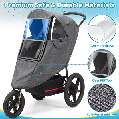 Universal Stroller Rain Cover, Thick & Durable, Sun Protection, Gray