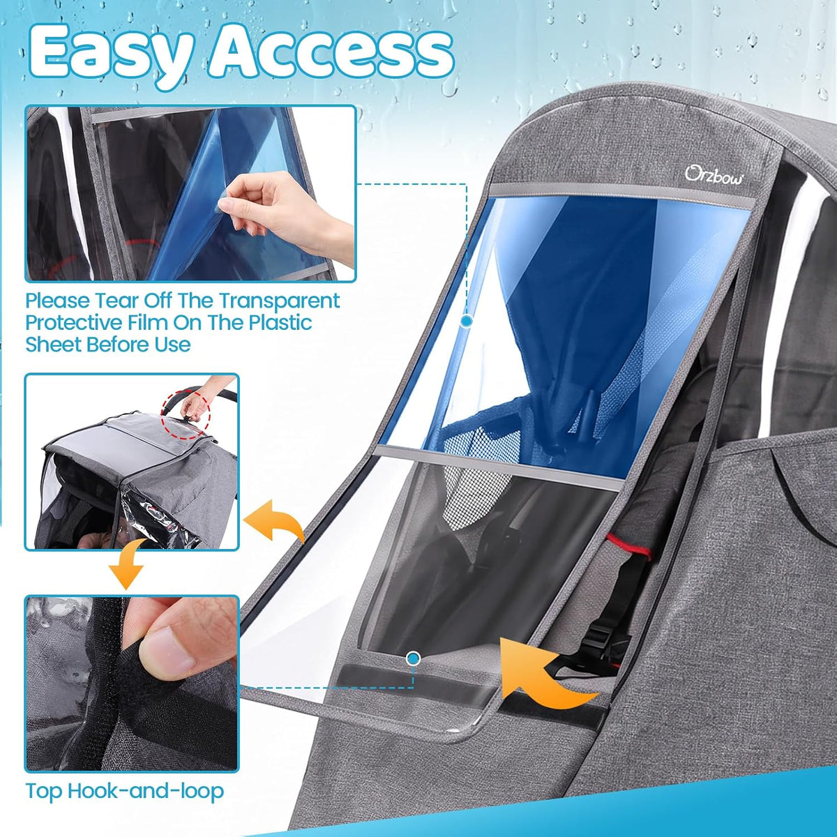 Universal Stroller Rain Cover, Thick & Durable, Sun Protection, Gray