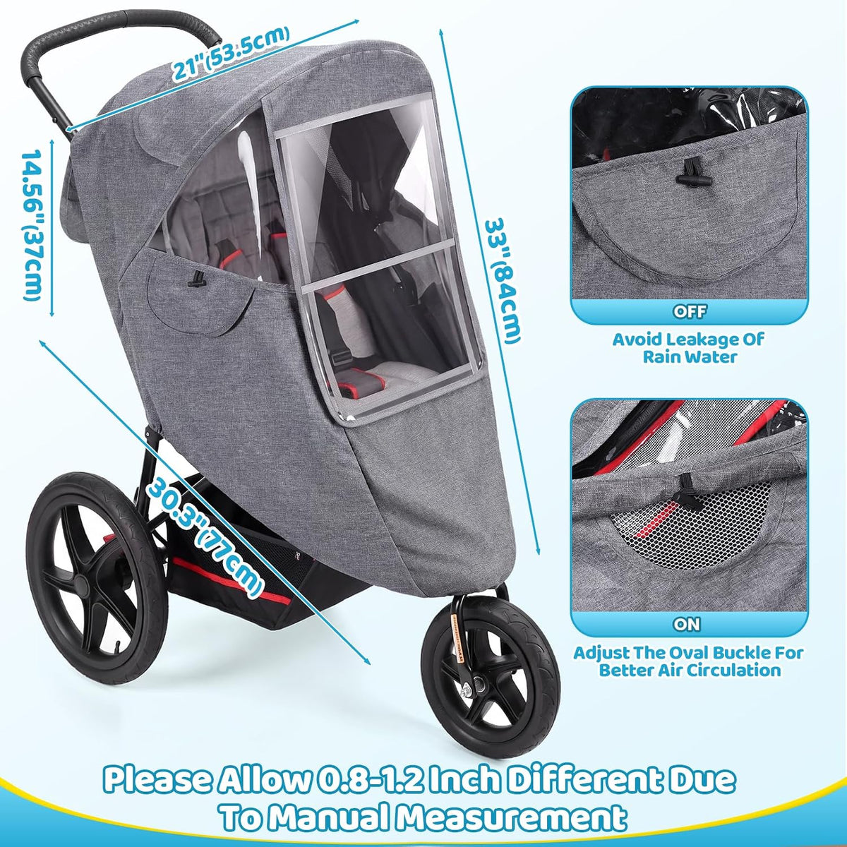 Universal Stroller Rain Cover, Thick & Durable, Sun Protection, Gray