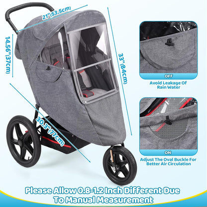 Universal Stroller Rain Cover, Thick & Durable, Sun Protection, Gray