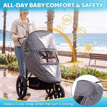 Universal Stroller Rain Cover, Thick & Durable, Sun Protection, Gray