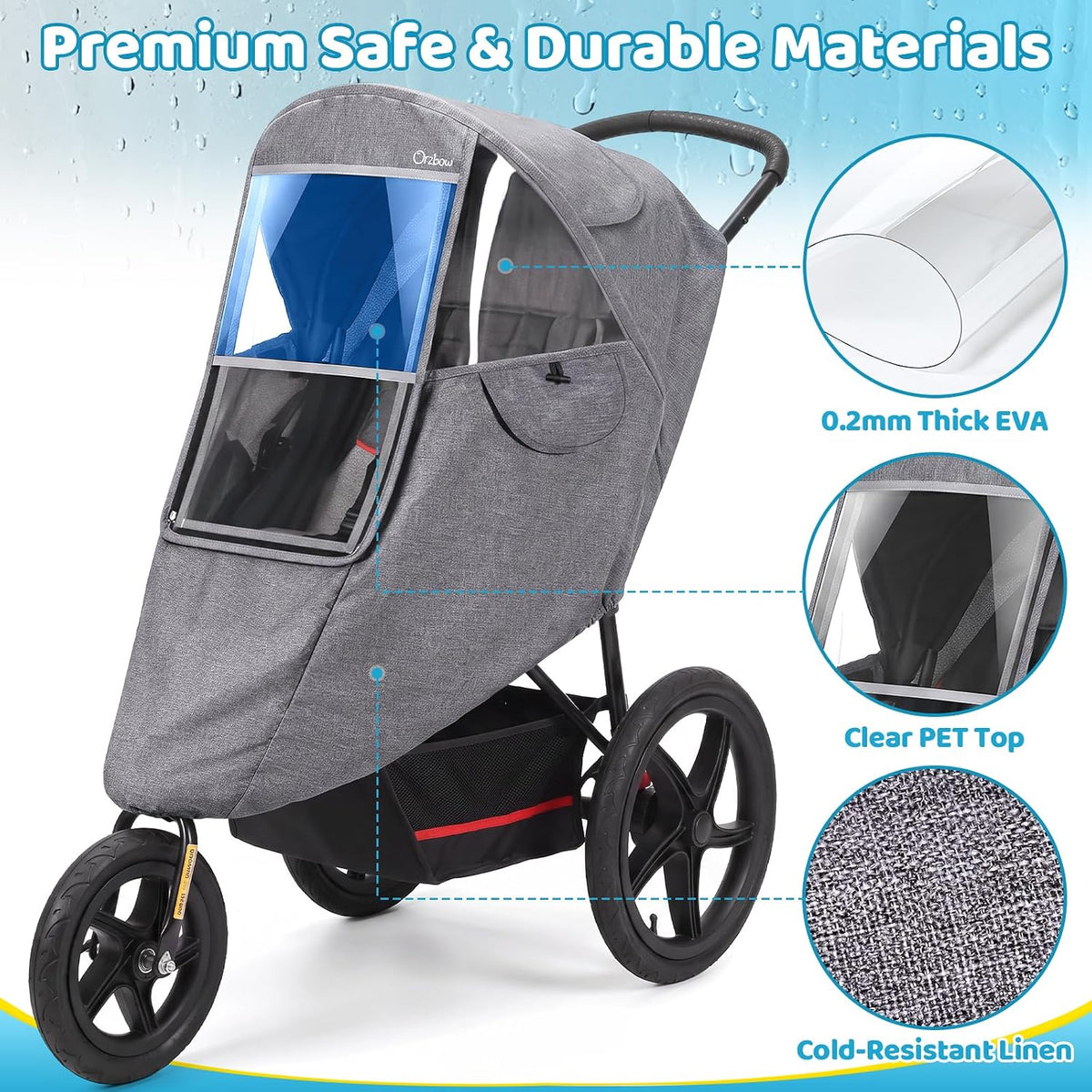 Universal Stroller Rain Cover, Thick & Durable, Sun Protection, Gray