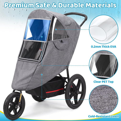 Universal Stroller Rain Cover, Thick & Durable, Sun Protection, Gray