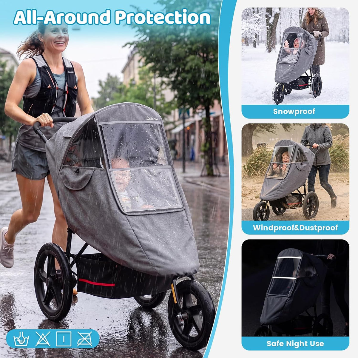 Universal Stroller Rain Cover, Thick & Durable, Sun Protection, Gray