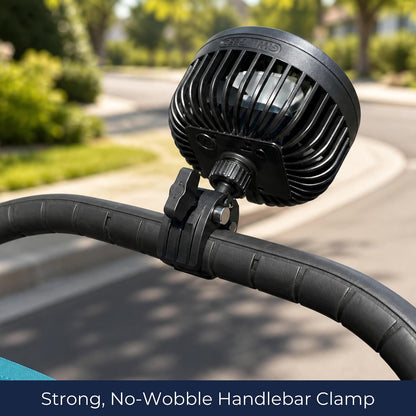 Stroller Fan for Parents with Locking Handlebar Clamp and Battery % Display